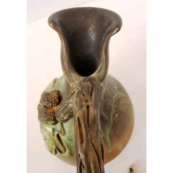 Vintage Artisan Pottery Ewer Jug w/ Stopper Oak Leaves Acorn Twig Fall Signed - Picture 10 of 14